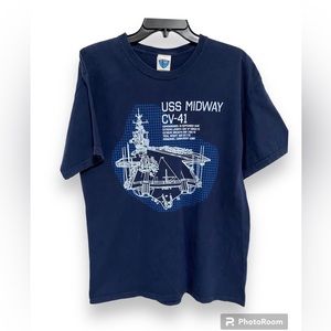 USS Midway CV41 San Diego Top Unisex Blue T-Shirt. Used Size L